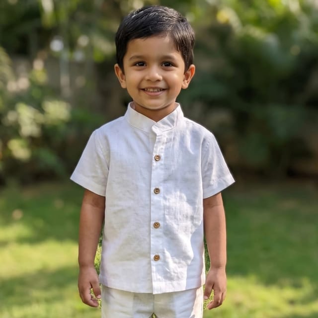 Snowflakes Boys Half Sleeve Cotton Shirt - White