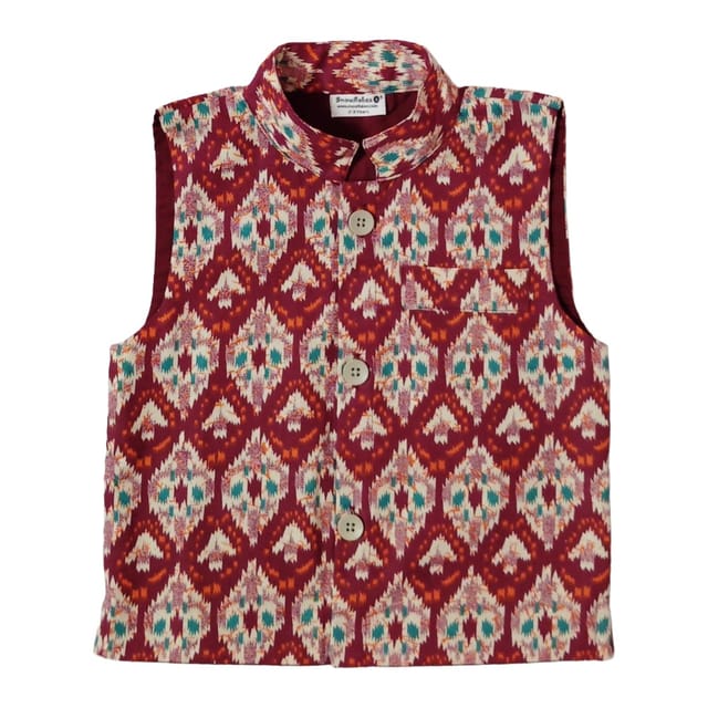 Snowflakes Boys, Cotton Waistcoat - Red
