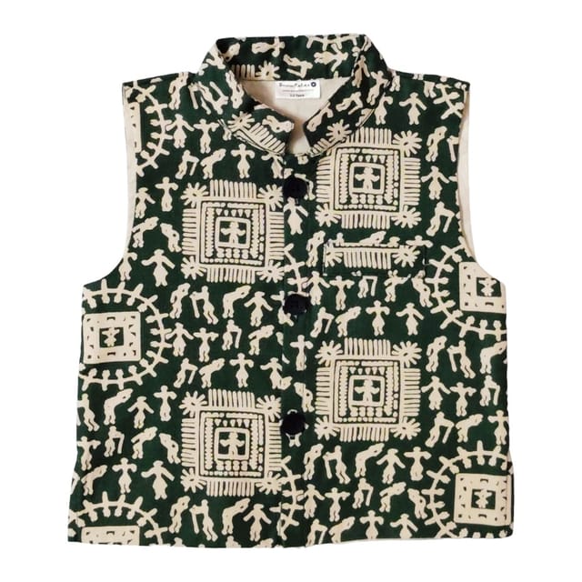 Snowflakes Boys, Cotton Waistcoat - Green