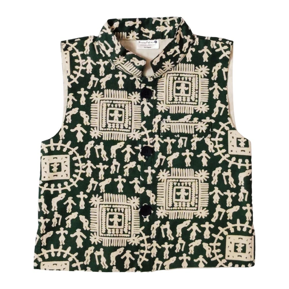 Snowflakes Boys, Cotton Waistcoat - Green