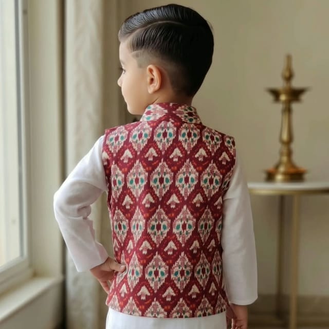 Snowflakes Boys, Cotton Waistcoat - Red