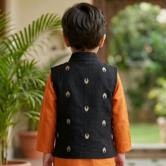 Snowflakes Boys, Cotton Waistcoat - Navy Blue