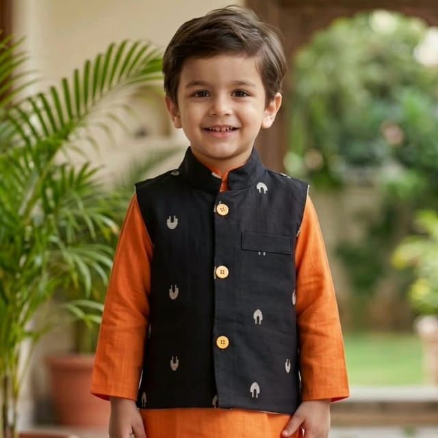 Snowflakes Boys, Cotton Waistcoat - Navy Blue