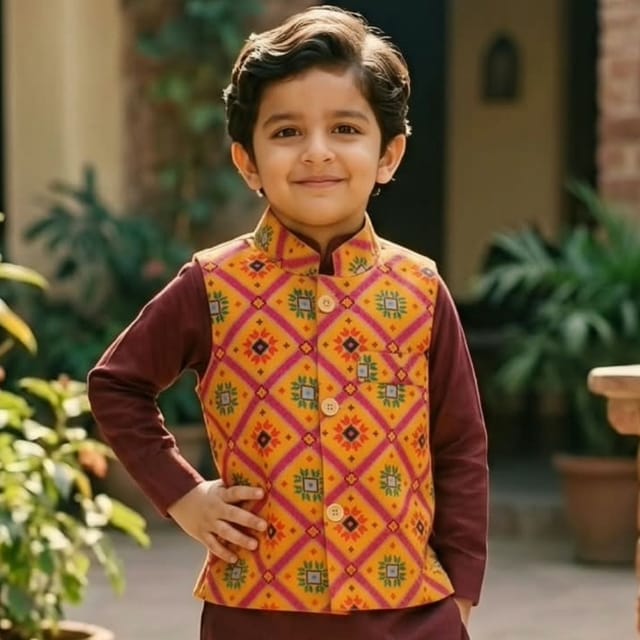Snowflakes Boys, Cotton Waistcoat - Orange