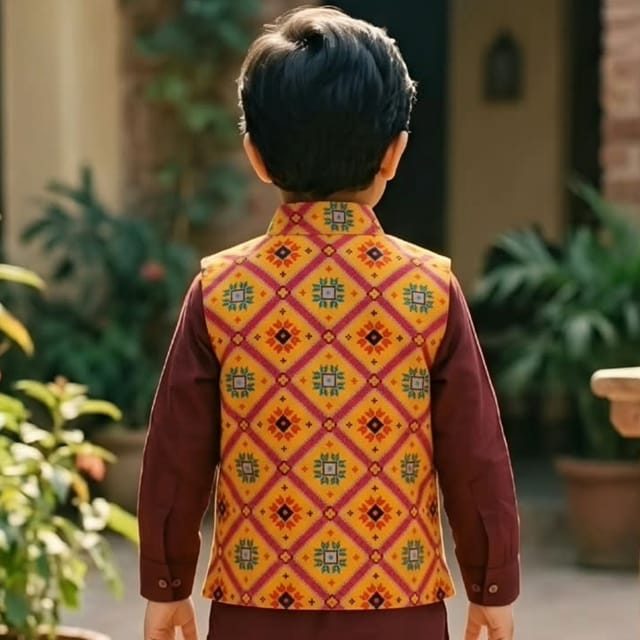 Snowflakes Boys, Cotton Waistcoat - Orange