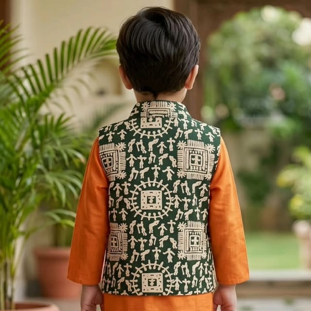 Snowflakes Boys, Cotton Waistcoat - Green
