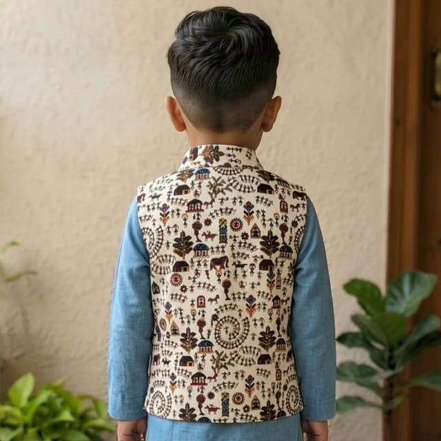 Snowflakes Boys, Cotton Waistcoat - White
