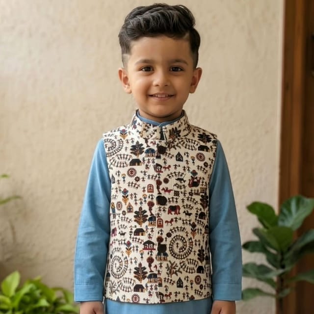 Snowflakes Boys, Cotton Waistcoat - White