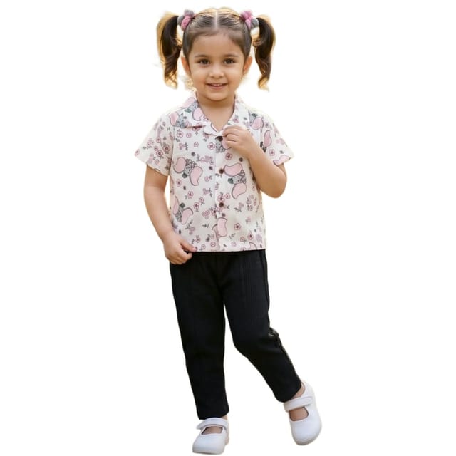 Snowflakes Unisex Cotton, Double Muslin Co-Ord Set With Flower And Elephant Prints - White And Black
