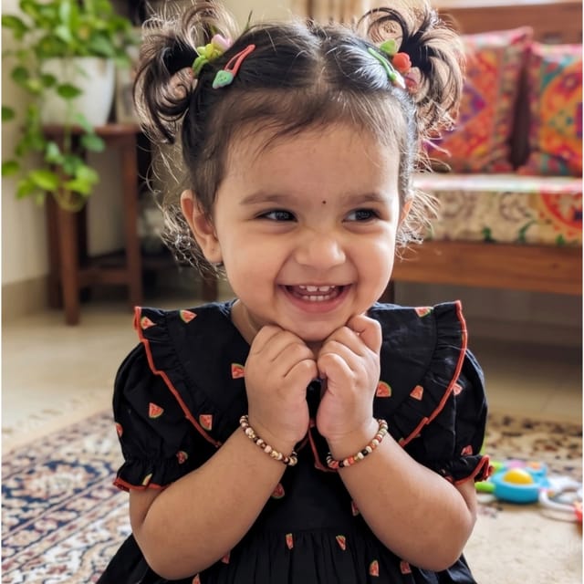 Snowflakes Girls' Short Sleeve, Cotton Dress With Watermelon Prints - Black